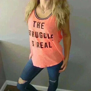 Victoria's Secret Pink The Struggle Is Real Graphics Sleeveless Knit Tan…